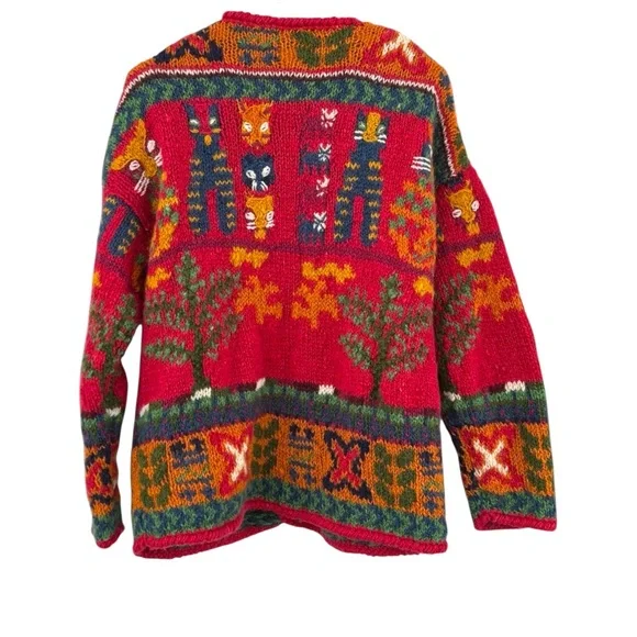 Vintage Express TRICOT Hand Knit Cat Wool Oversized Cardigan Sweater M/L - Picture 2 of 11